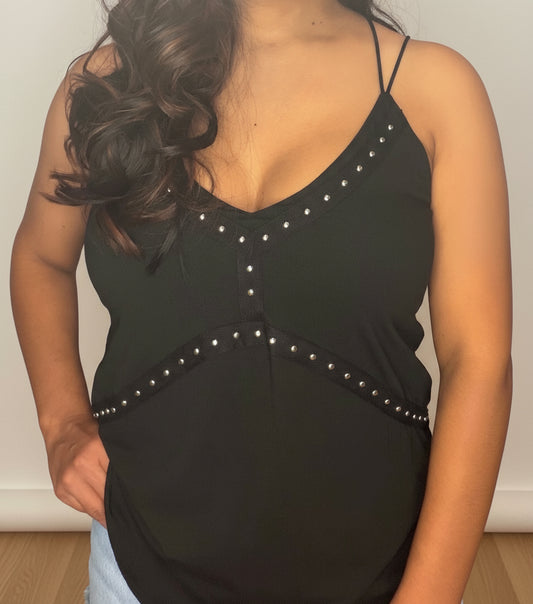 Strappy Studded Tank-Black