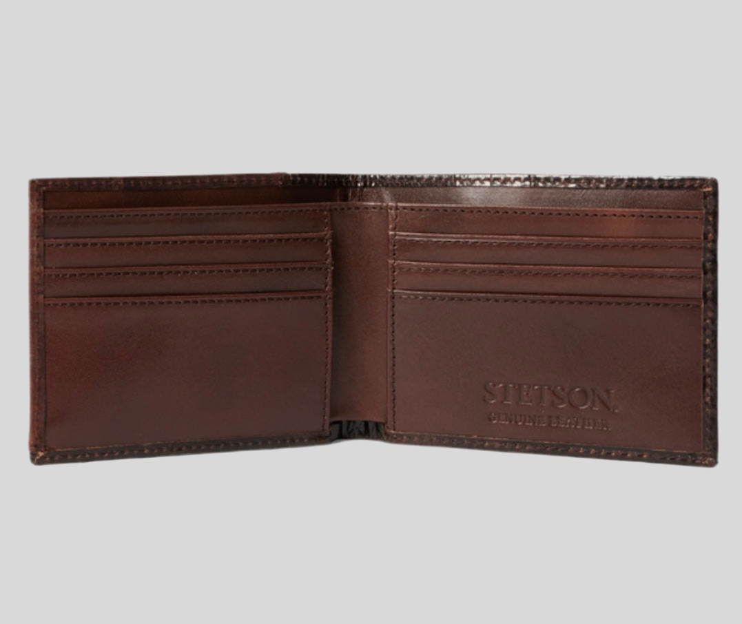 STETSON CAIMAN BROWN BIFOLD TOOLED