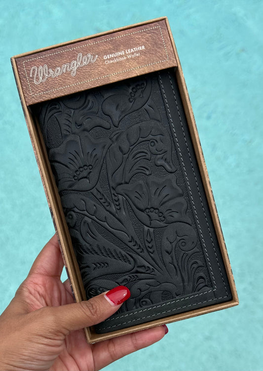 Wrangler Texas Rose embossed leather body with stitched leather trim wallet