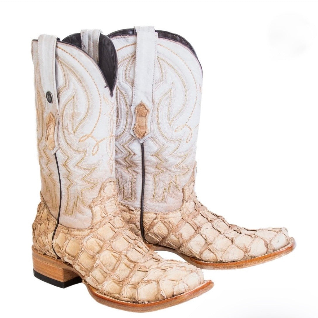 TANNER MARK MEN'S EXOTIC LEATHER MONSTER FISH SAND GLUED BOOTS