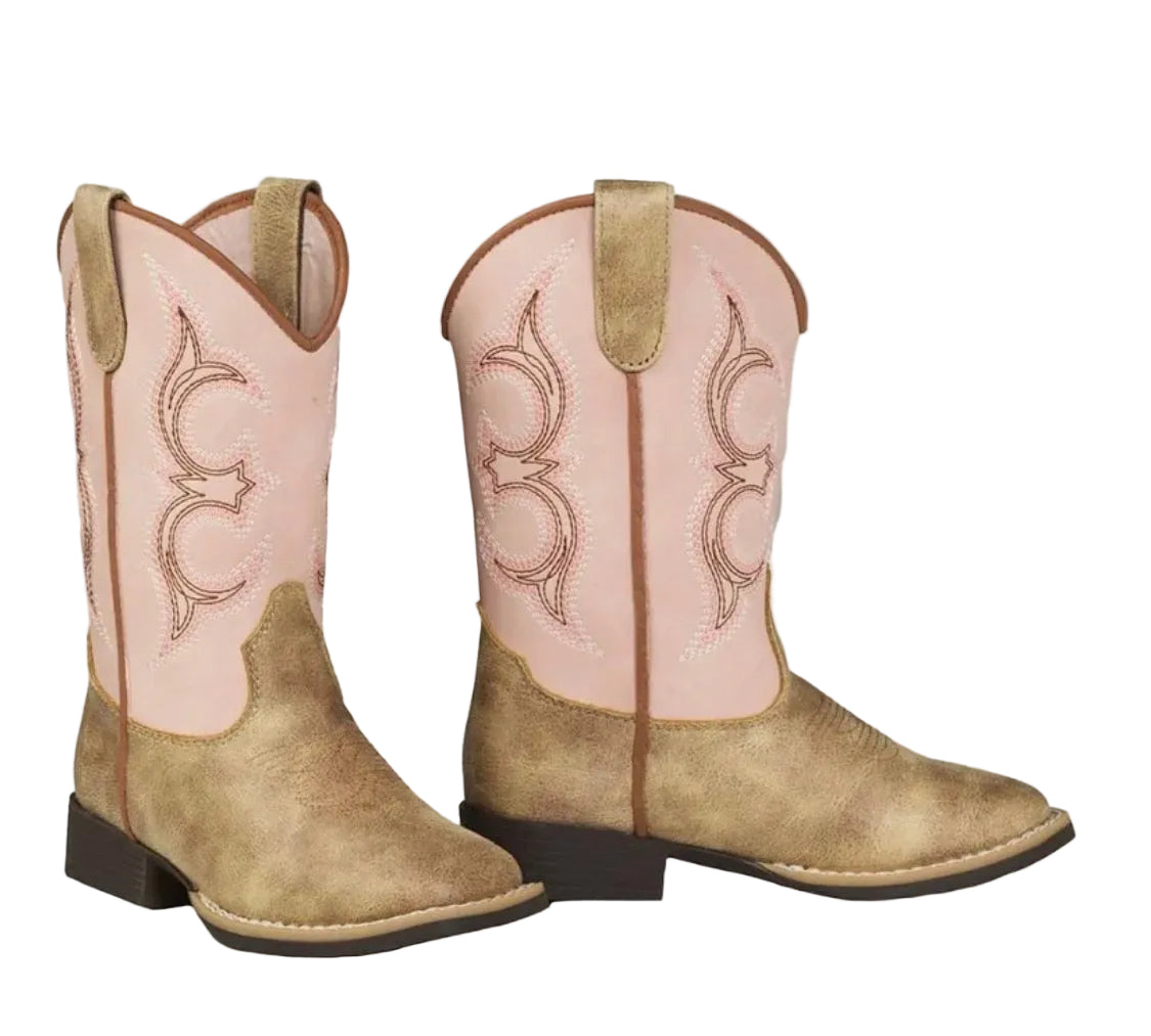 GIRLS TWISTER POSY BOOT-LIGHT PINK AND TAN