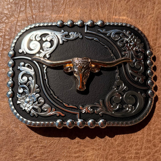 Western LonghornBelt Buckle-Black