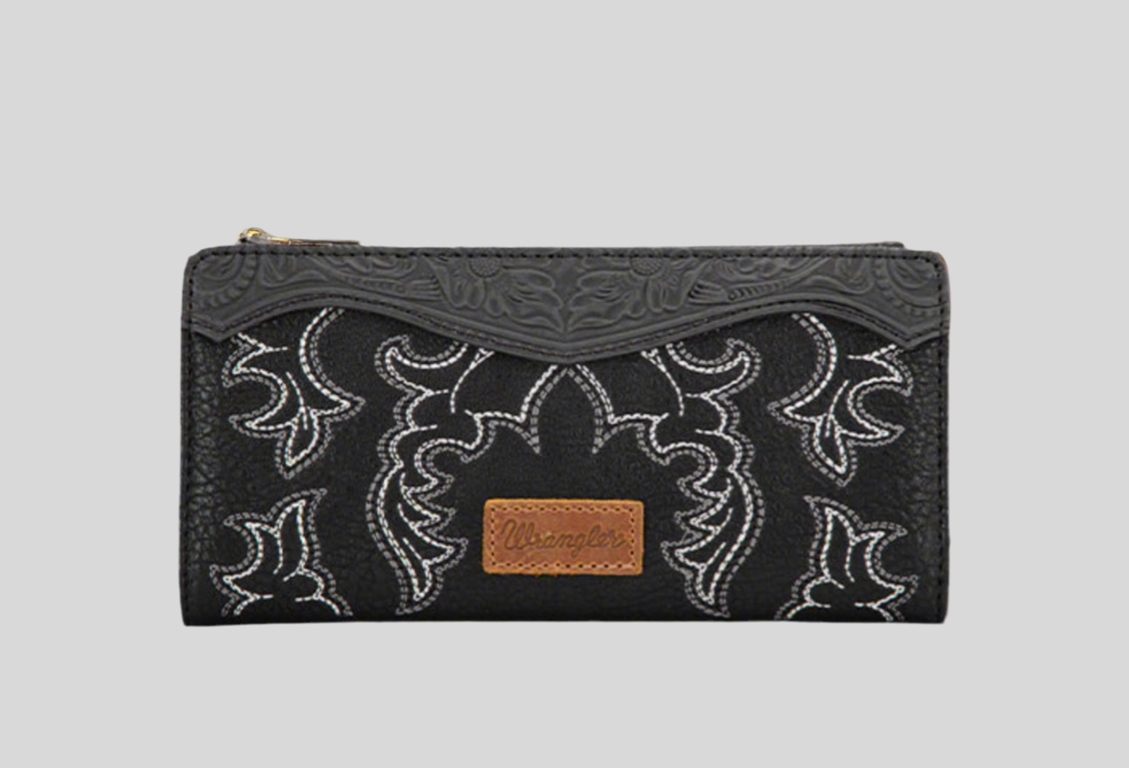 WRANGLER EMBROIDERED BOOT SCROLL TOTE BAG AND BIFOLD WALLET SET