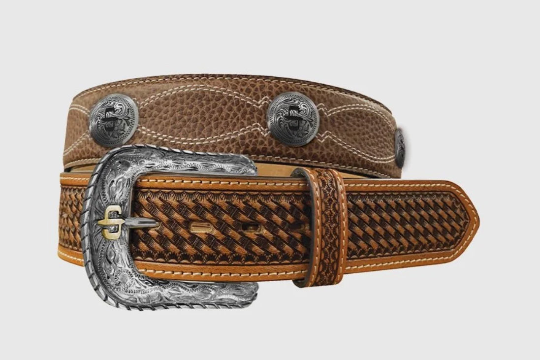 Men’s Stetson Pebble Leather Basket Weave Tabs Belt