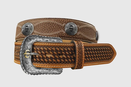 Men’s Stetson Pebble Leather Basket Weave Tabs Belt