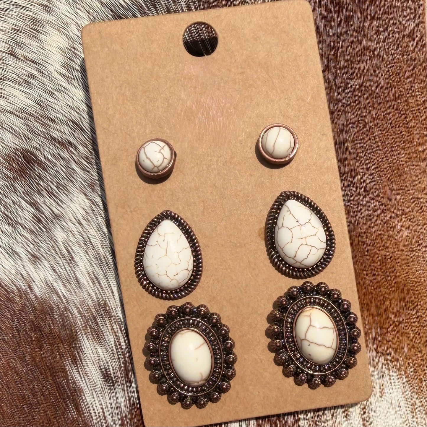 Western 3 Pair Turquoise Earring Set