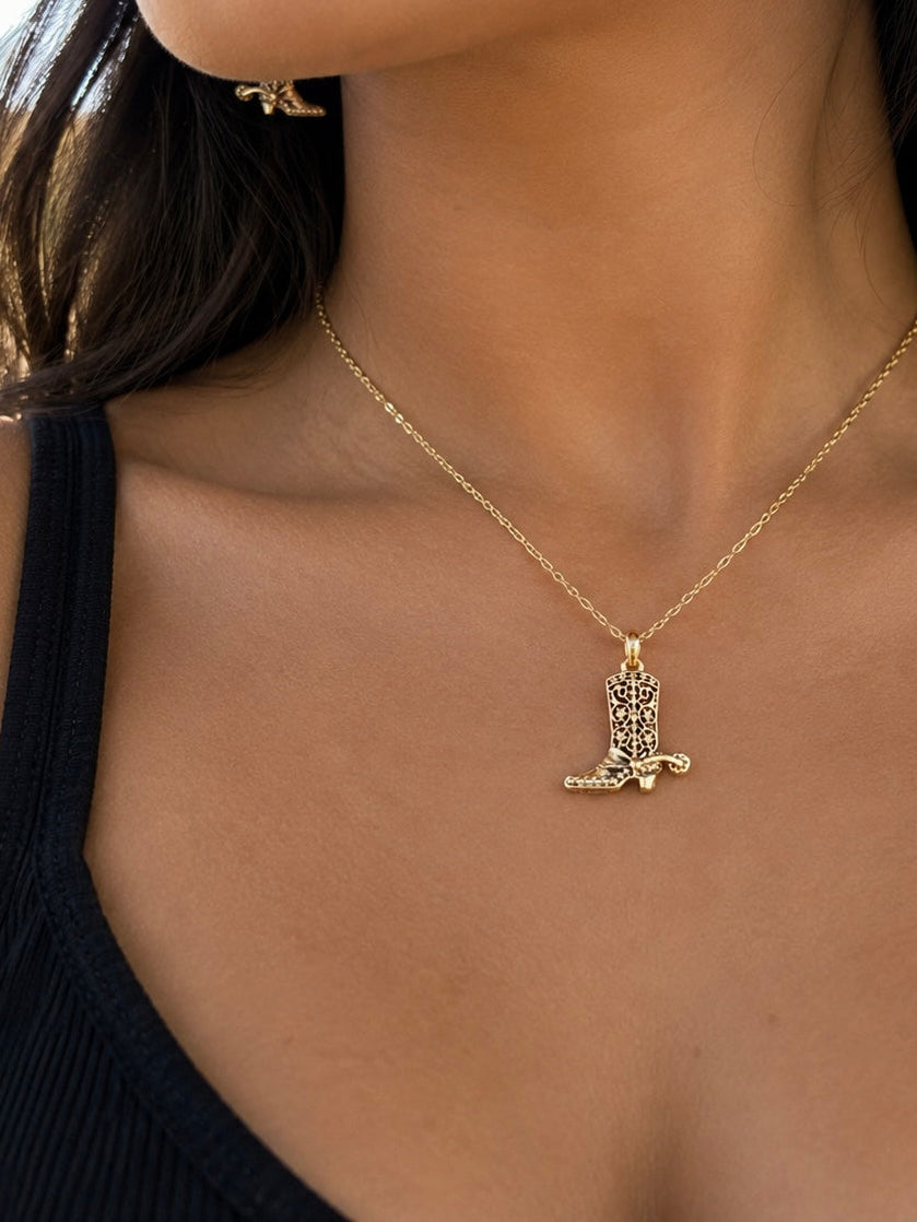 Western Boot Necklace-Gold