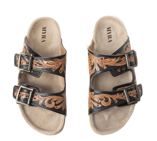 Falling Feather Sandals-Black and Brown