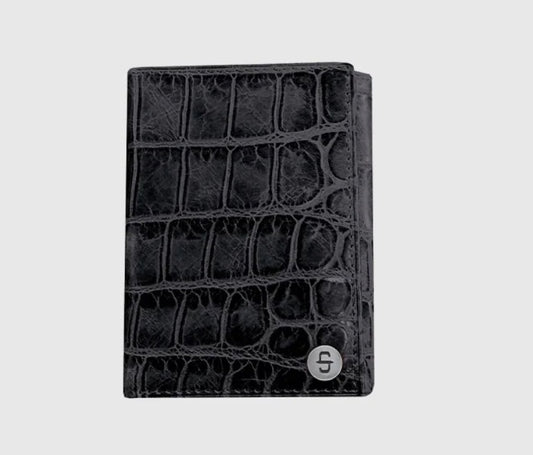 Men’s Stetson Tri-Fold Top grain croco embossed leather wallet