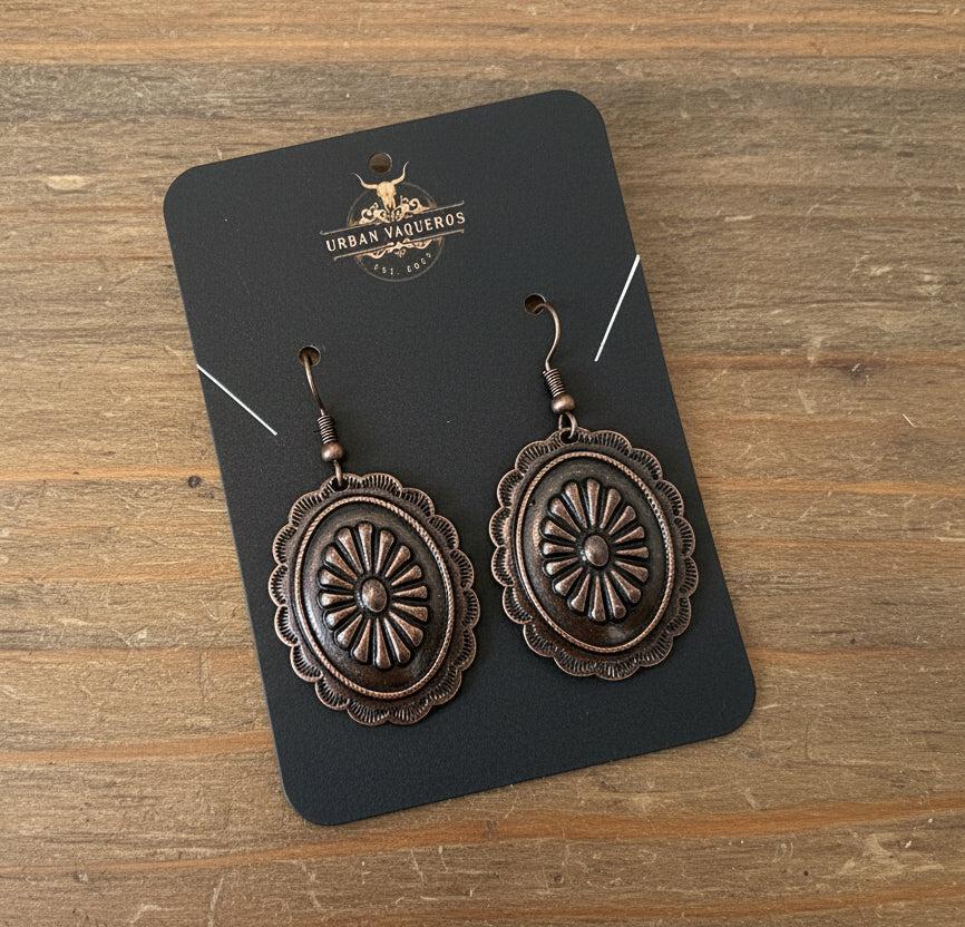 Oval Concho Dangling Earrings