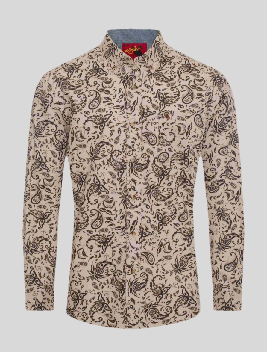 Men’s Paisley Button Down Shirt-Brown