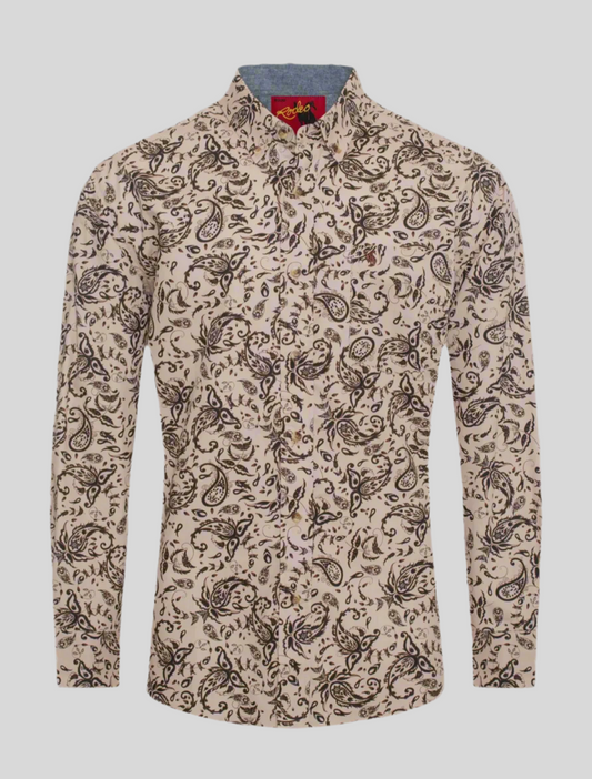 Men’s Paisley Button Down Shirt-Brown