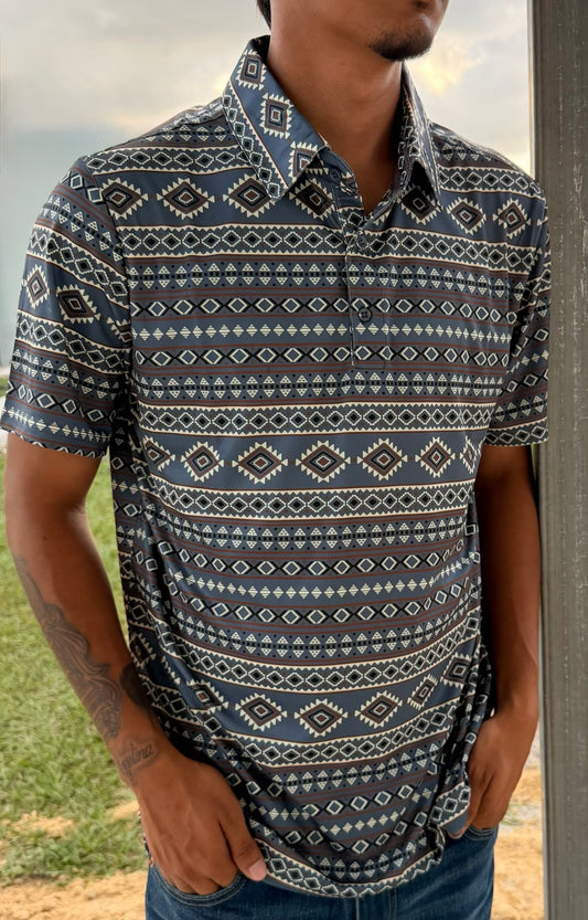 Men's Short Sleeve Printed Western Polo Shirt