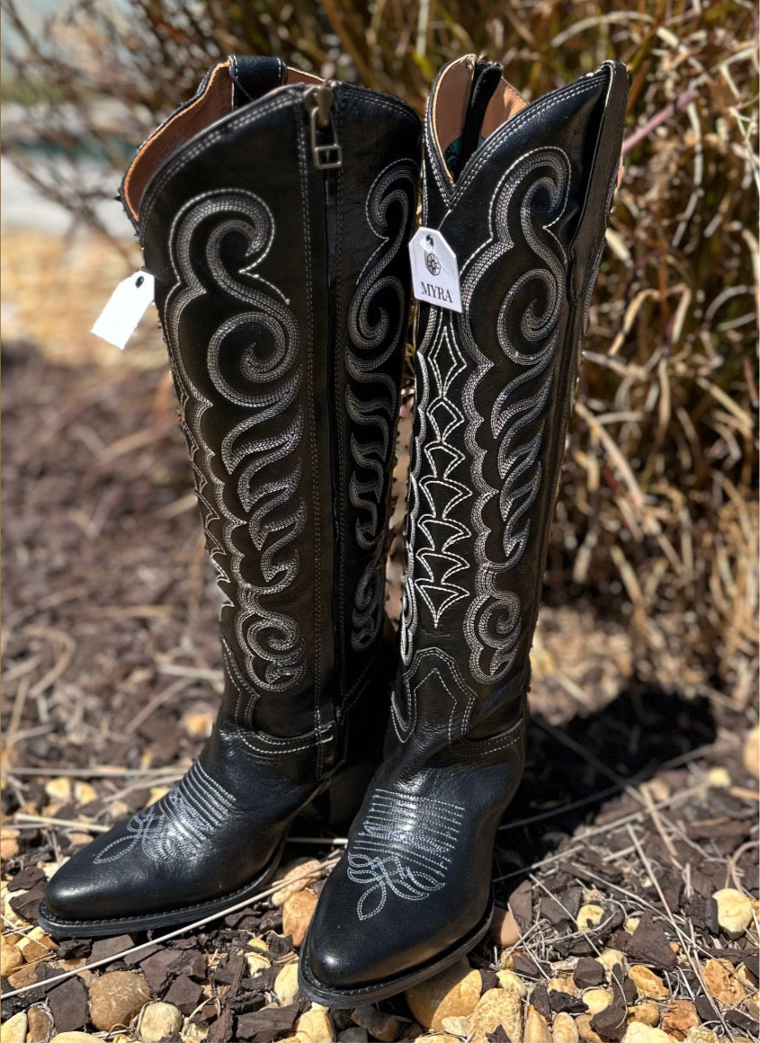 Nalejandra Western Boots-Ebony