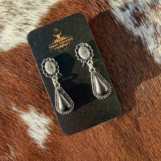 Oval Concho Black Dangle Earrings