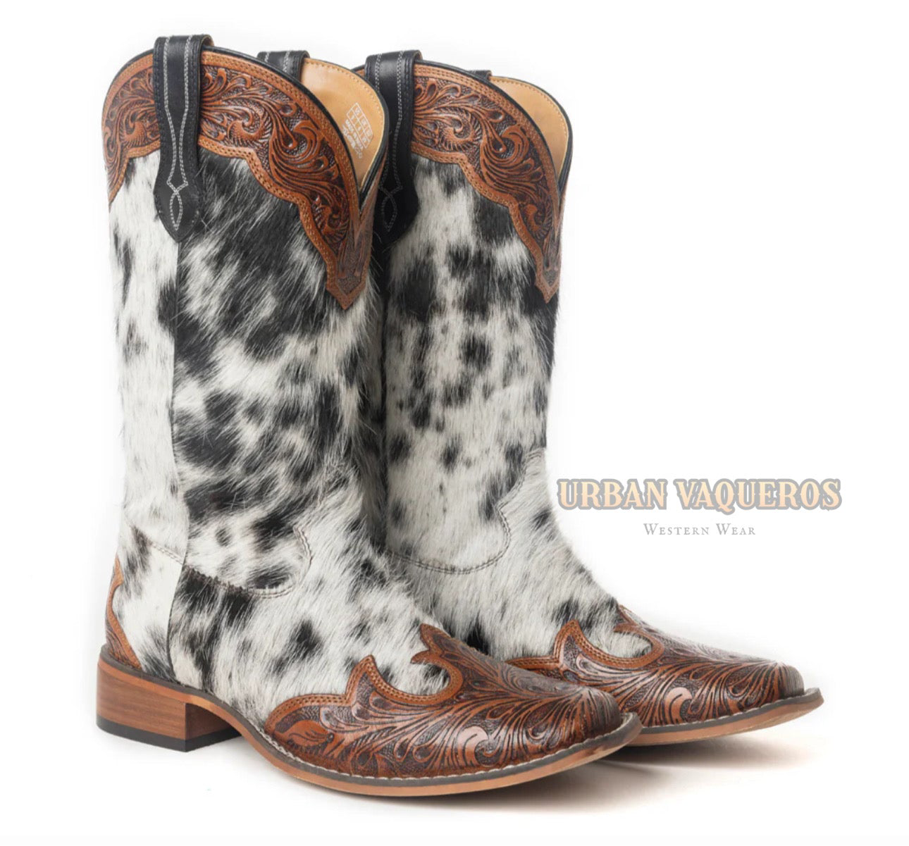 Mesa Cloud Hand Tooled Leather Boots-Black & White