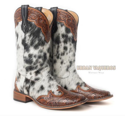 Mesa Cloud Hand Tooled Leather Boots-Black & White