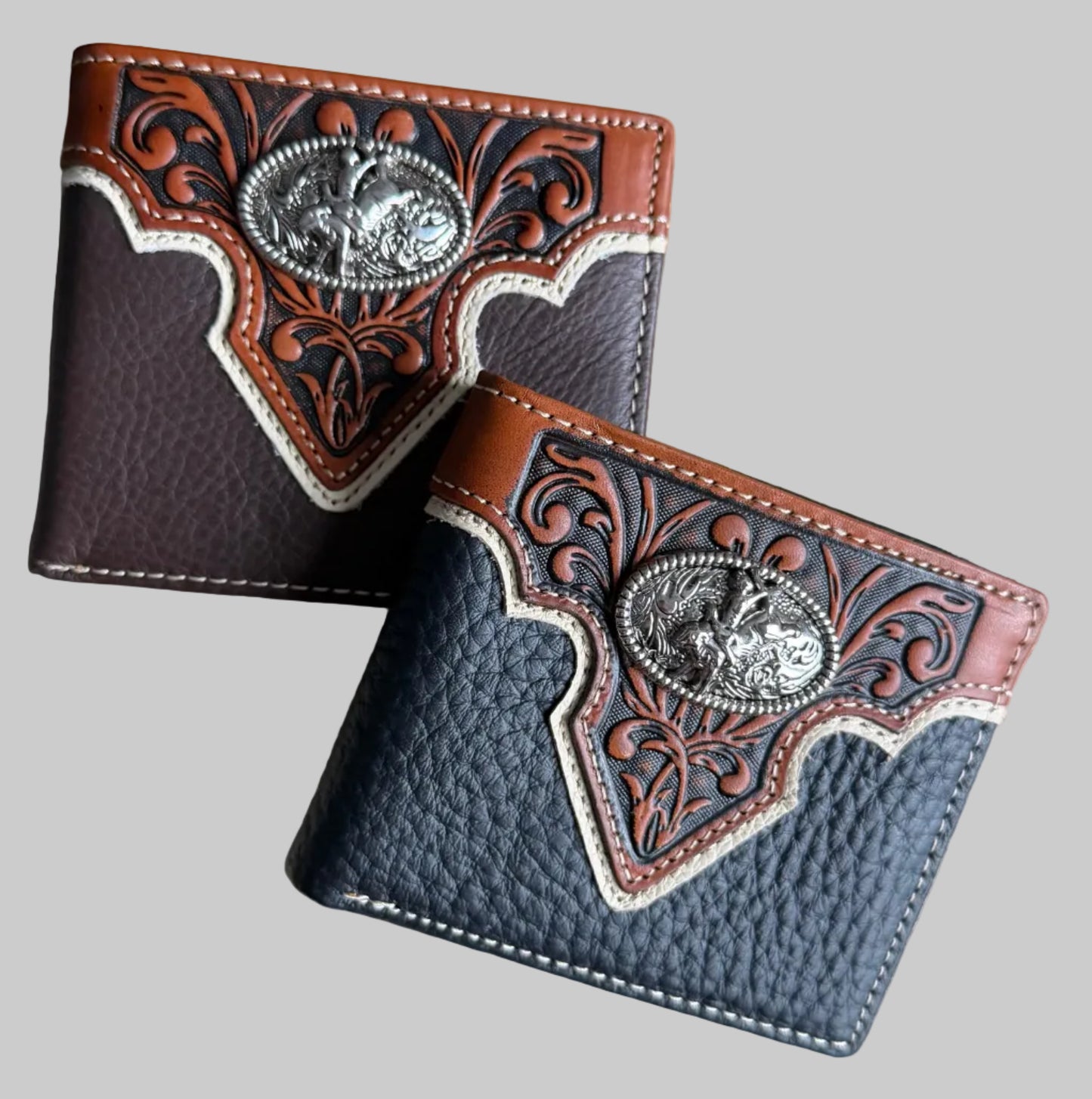 Leather Cowboy Billfold Wallet with Zippered Pocket