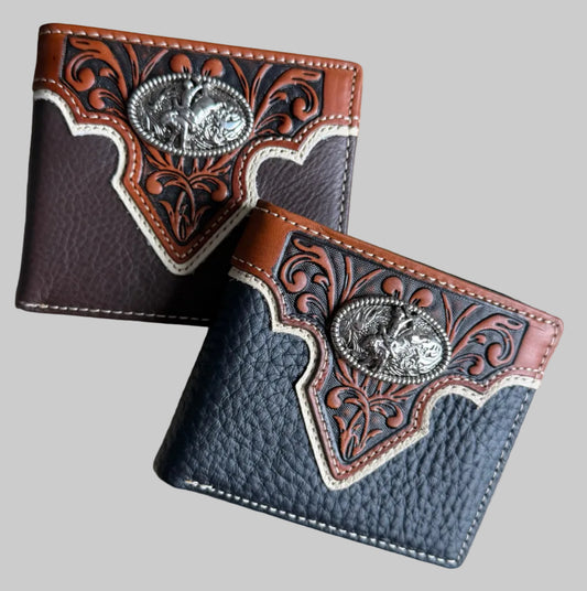Leather Cowboy Billfold Wallet with Zippered Pocket