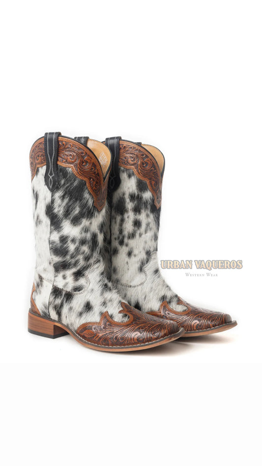 Mesa Cloud Hand Tooled Leather Boots-Black & White