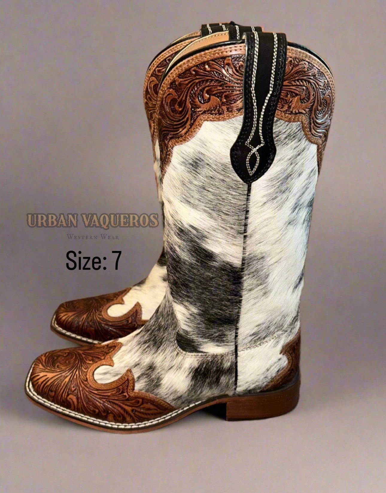 Mesa Cloud Hand Tooled Leather Boots-Black & White