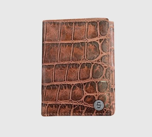 Men’s Stetson Tri-Fold Top Grain Croco Embossed Leather Wallet