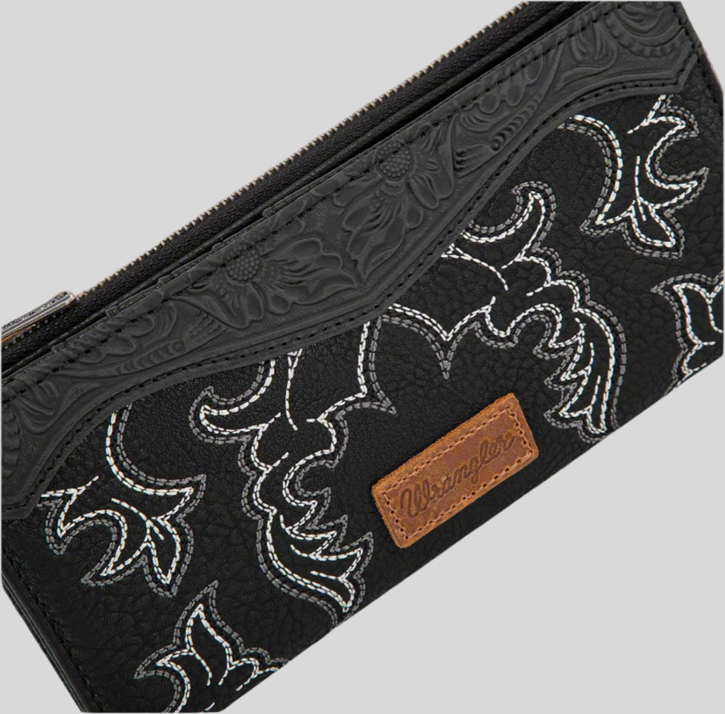WRANGLER EMBROIDERED BOOT SCROLL TOTE BAG AND BIFOLD WALLET SET