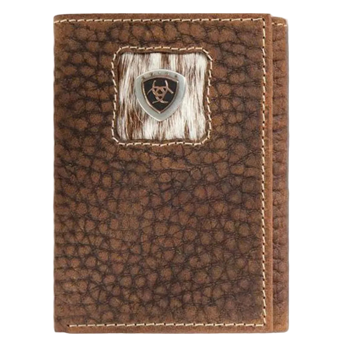 Ariat Brown and White Calf Hair Inlay Trifold Wallet