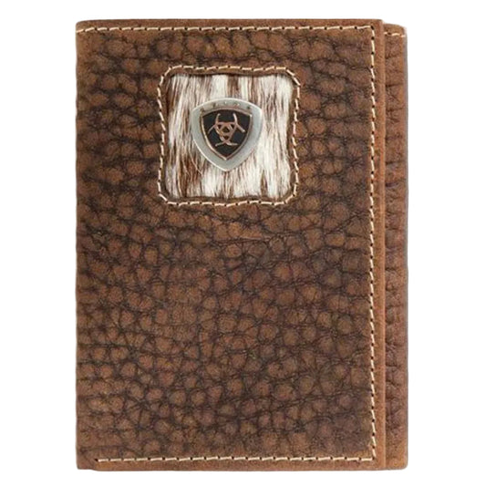 Ariat Brown and White Calf Hair Inlay Trifold Wallet