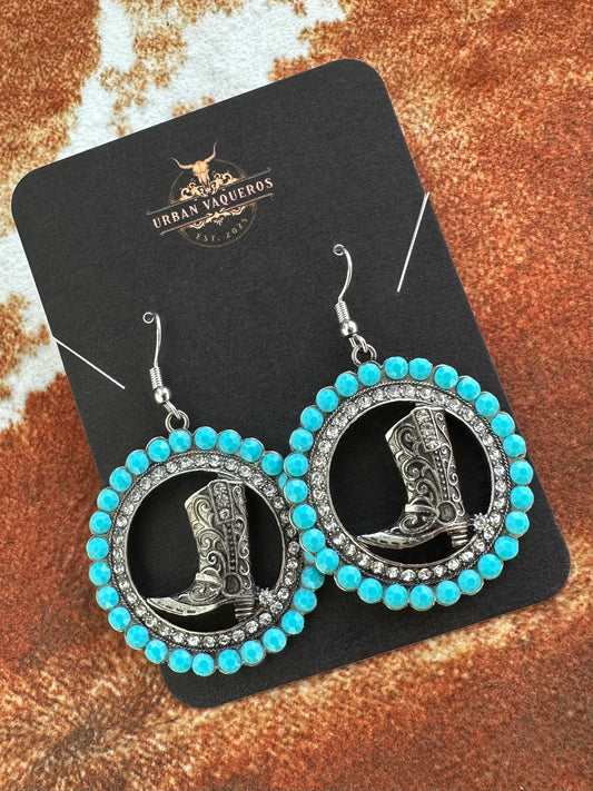 Silver and Turquoise Boot Earrings