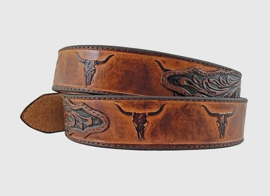 Men’s Roper Genuine Leather Ox Head Design / Floral Embossed