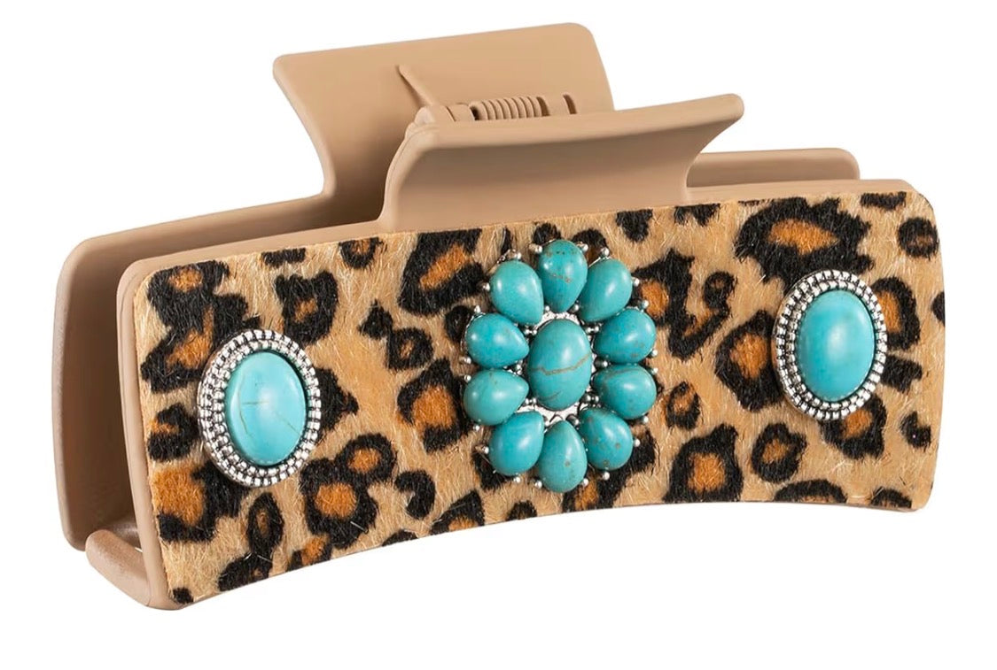 Western Leopard Hair Clip with Charms