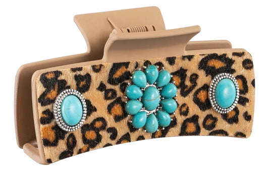 Western Leopard Hair Clip with Charms