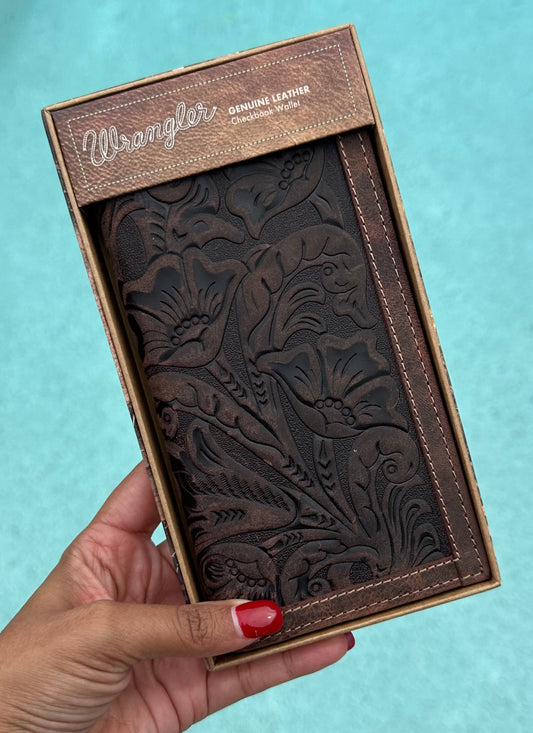 Wrangler Texas Rose embossed leather body with stitched leather trim wallet