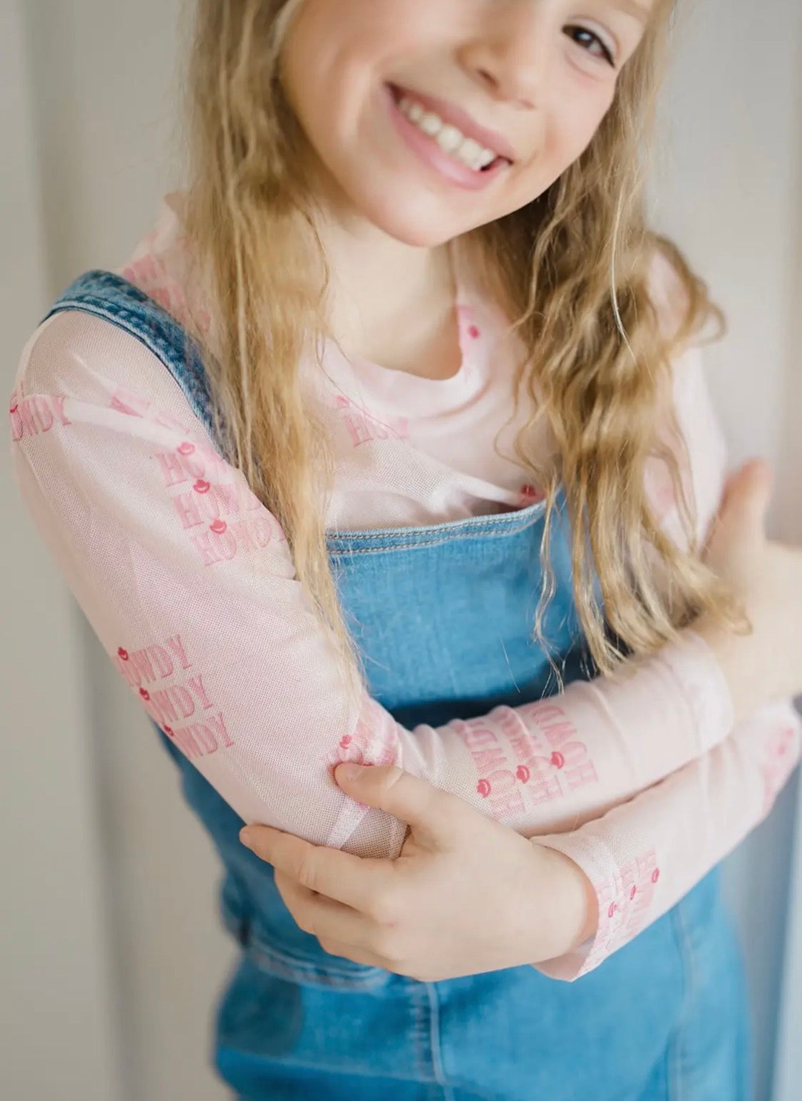 Girl’s Pink Howdy Sheer Mock Neck Top
