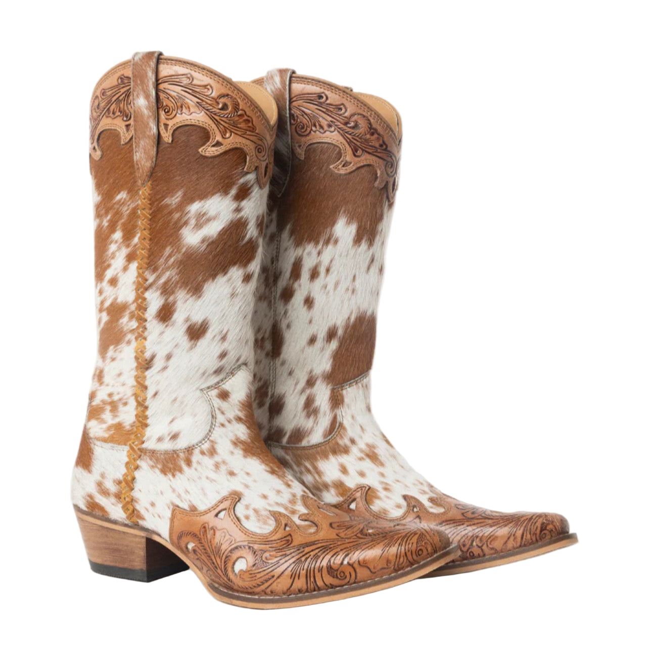 Dakota Dust Hand Tooled Boots-Tan & White