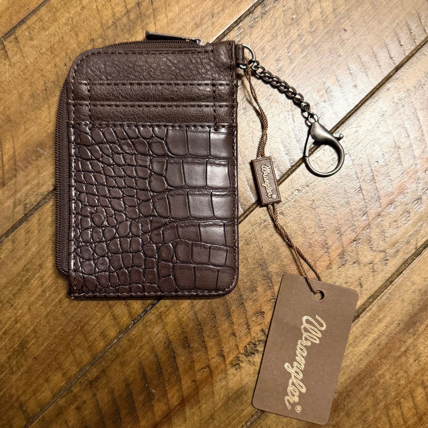 Wrangler Crocodile Print Cardholder Keychain -Brown