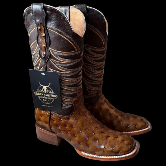 Men’s Ostrich Print-Miel Dorada Square Toe