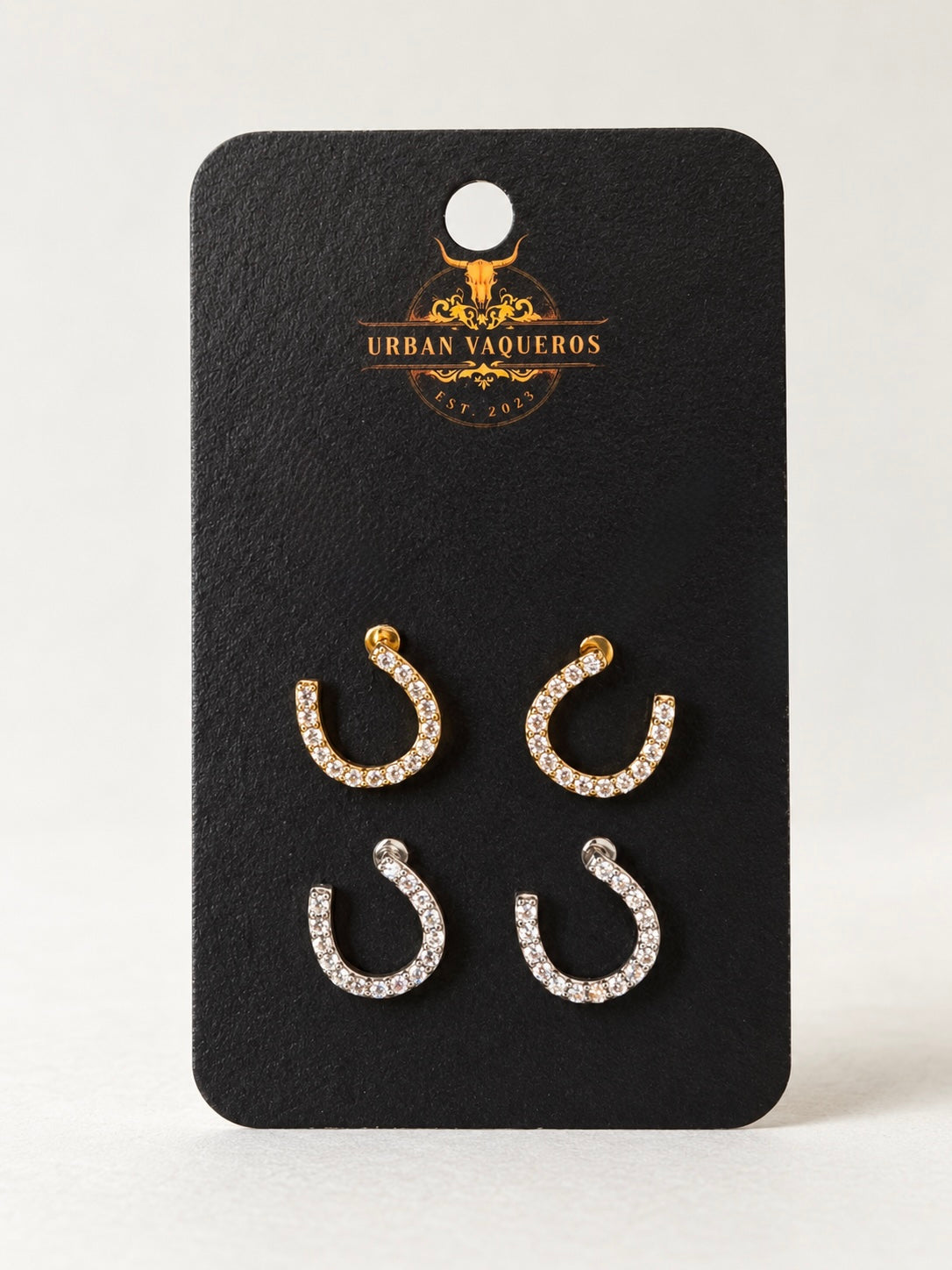 Horseshoe Stud Earrings with Cubic Zirconia