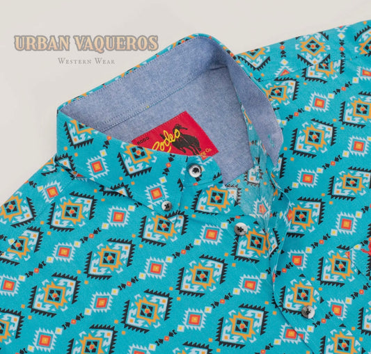 Men’s Western Button Down Shirt-Turquoise