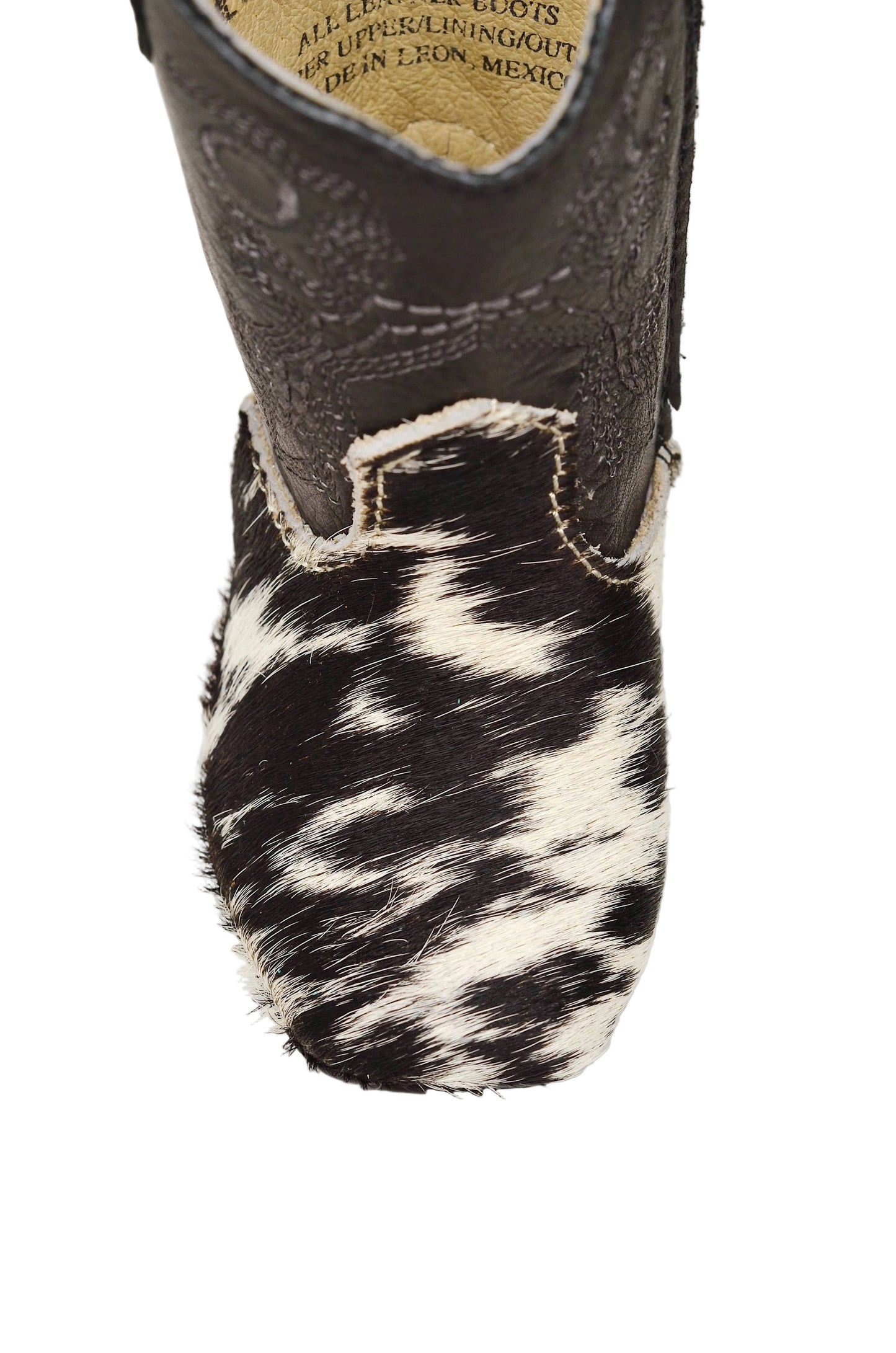 INFANT COWHIDE BOOTIES-DARK SPECKLE