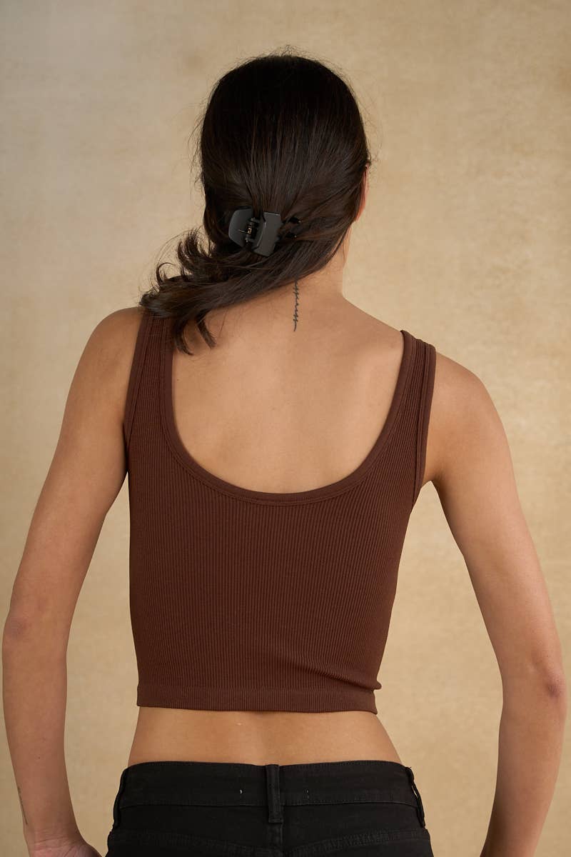 Ribbed Studded Notch-Neck Crop Tank