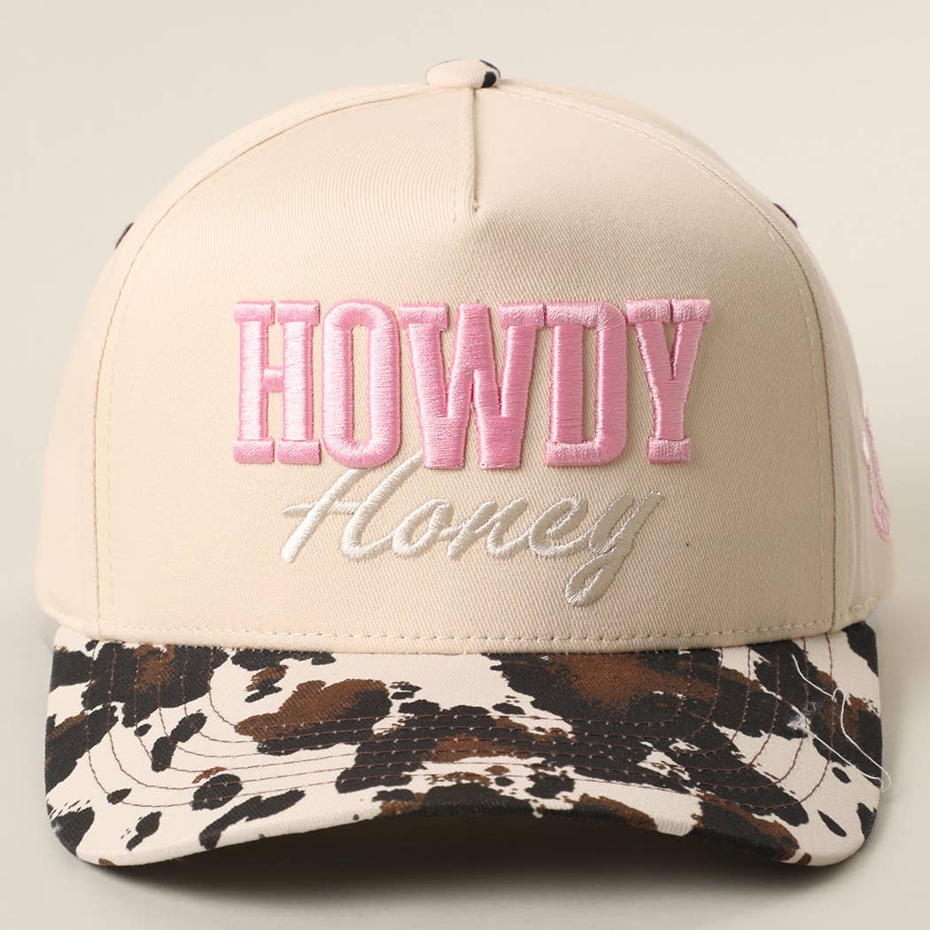 HOWDY HONEY-Cow Print EmbroideredTrucker Hat