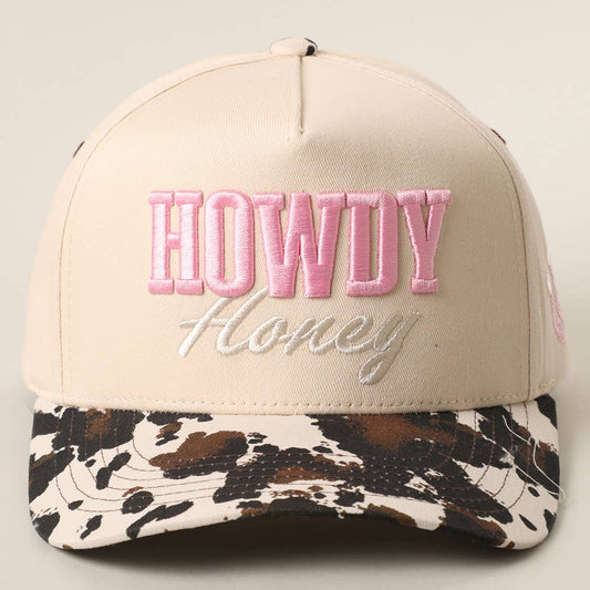 HOWDY HONEY-Cow Print EmbroideredTrucker Hat