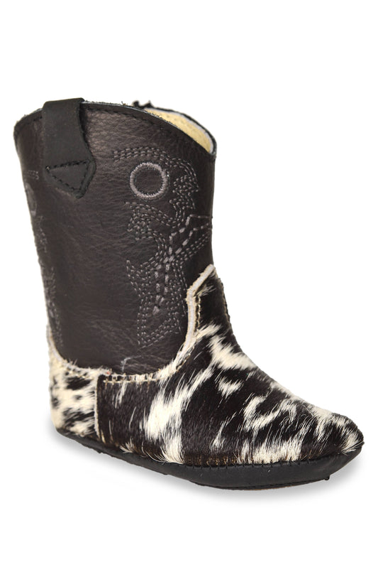 INFANT COWHIDE BOOTIES-DARK SPECKLE